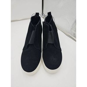 STEVE MADDEN WOMEN'S WEDGE SNEAKERS FAUX SUEDE SIDE ZIP BLACK SIZE 6 NIB